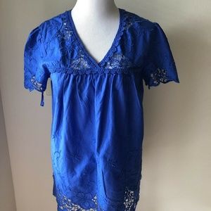 Vanessa Virginia Anthropologie blue top, womens 12